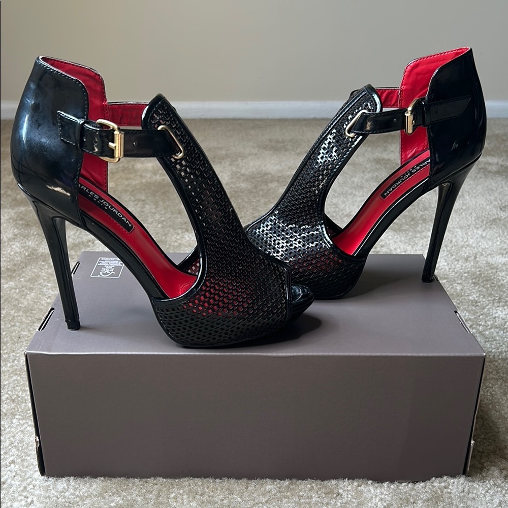 Vintage Charles Jourdan Patent Leather Mesh Heels